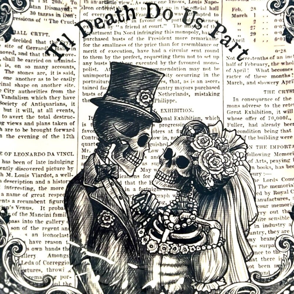 Queen’s “Til Death Do Us Part” Ceramic Skeleton Couple Dinner Plates (4) NEW - Picture 3 of 4